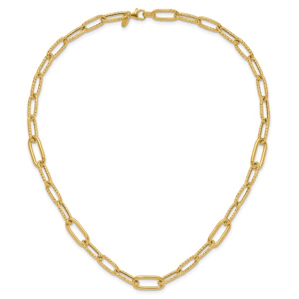 Leslie's 14K Polished and Textured Fancy Paperclip Link Necklace Image 4 Greenfield Jewelers Pittsburgh, PA