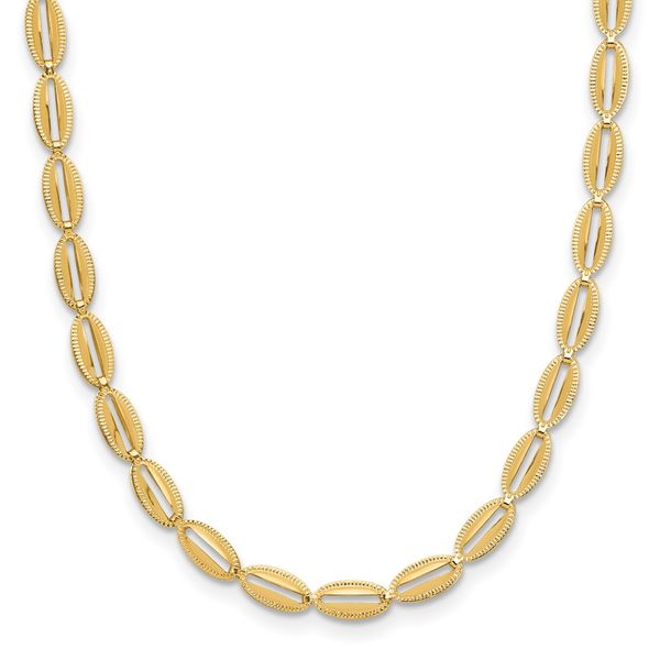 Leslie's 14K Polished and Textured Fancy Oval Link Necklace Gaines Jewelry Flint, MI