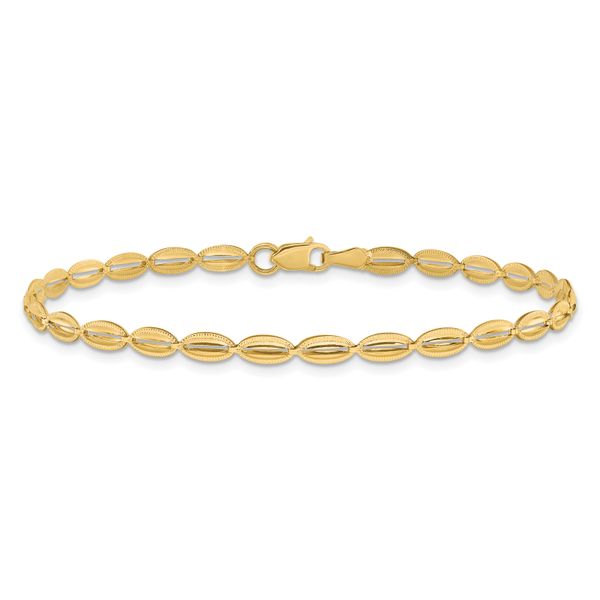 Leslie's 14K Polished and Textured Fancy Oval Link Bracelet Image 3 Conti Jewelers Endwell, NY