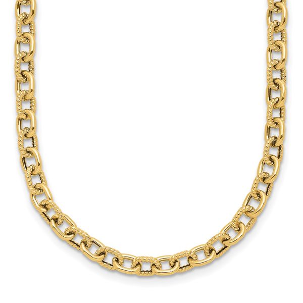 Leslie's 14K Polished and Textured Link Necklace Thurber's Fine Jewelry Wadsworth, OH