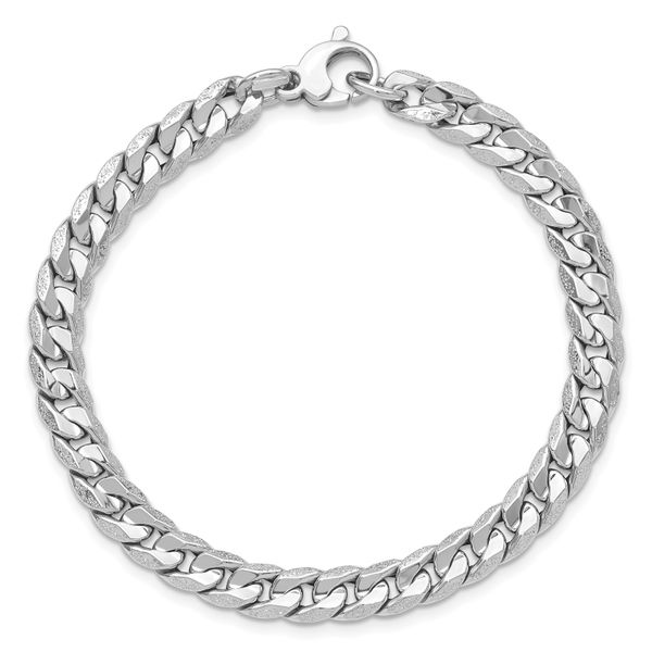 Leslie's 14K White Gold Polished and Textured Fancy Curb Bracelet Image 4 Jambs Jewelry Raymond, NH