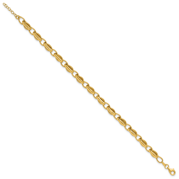 Leslie's 14K Polished and Textured Fancy Link w/.5in ext. Bracelet Image 2 J. West Jewelers Round Rock, TX