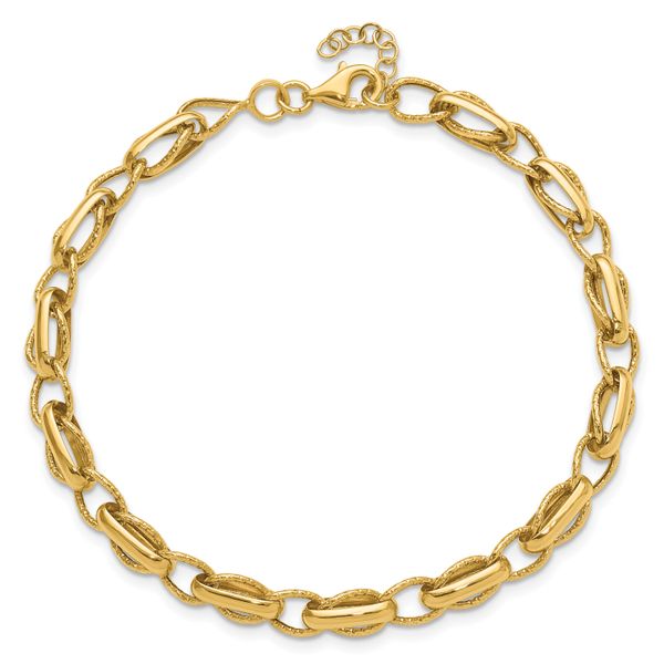 Leslie's 14K Polished and Textured Fancy Link w/.5in ext. Bracelet Image 4 Galicia Fine Jewelers Scottsdale, AZ