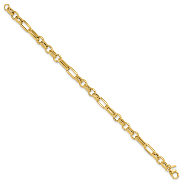 Leslie's 14K Polished and Textured Fancy Link Bracelet Image 2 Trenton Jewelers Ltd. Trenton, MI