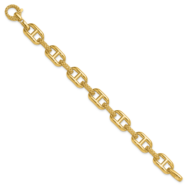 Leslie's 14K Polished and Textured Fancy Link Bracelet Image 2 Ask Design Jewelers Olean, NY