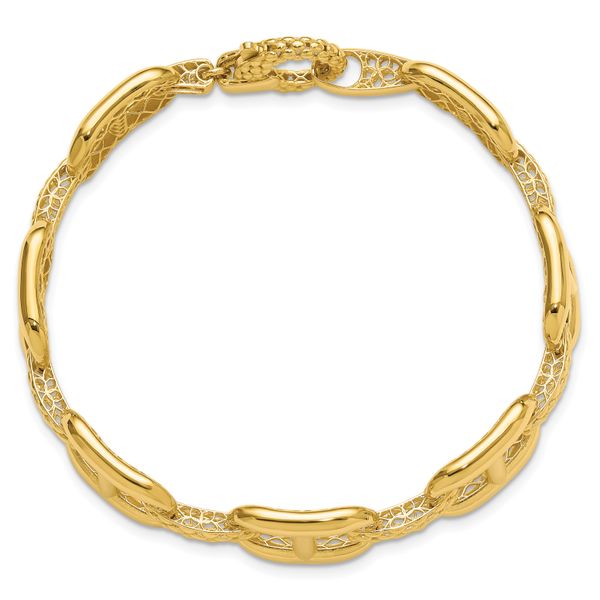 Leslie's 14K Polished and Textured Fancy Link Bracelet Image 4 Thomas A. Davis Jewelers Holland, MI