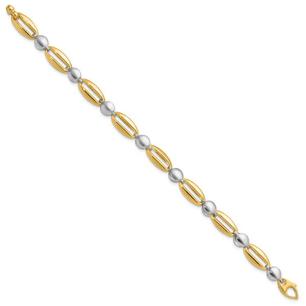 Leslie's 14k Two-tone Polished Fancy Circle Link Bracelet Image 2 Cone Jewelers Carlsbad, NM