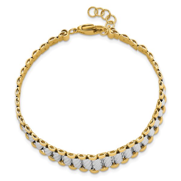 Leslie's 14K Two-tone Polished / Diamond-cut Fancy w/.5in ext. Bracelet Image 4 J. West Jewelers Round Rock, TX