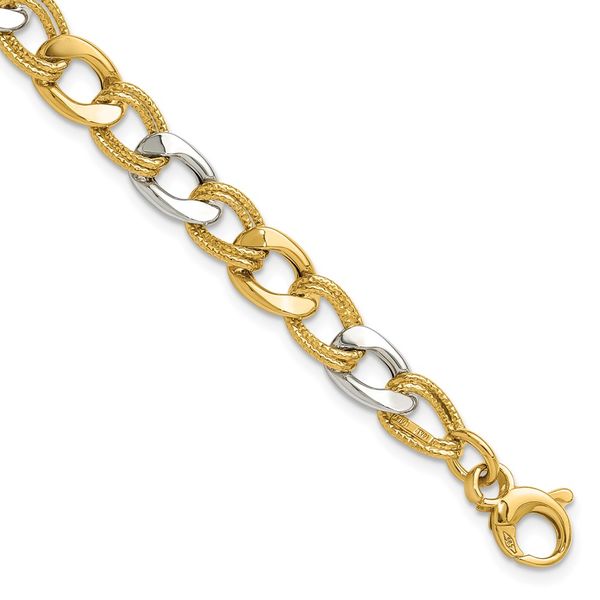 Leslie's 14K Two-tone Polished and Textured Fancy Link Bracelet Gaines Jewelry Flint, MI