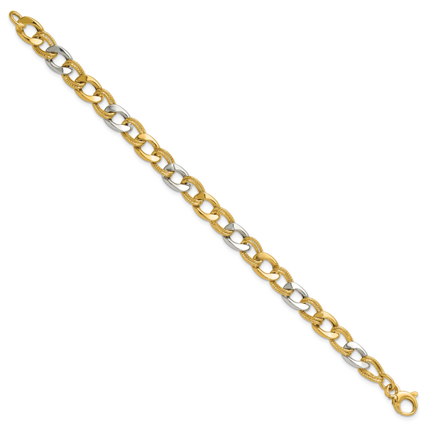 Leslie's 14K Two-tone Polished and Textured Fancy Link Bracelet Image 2 Thomas A. Davis Jewelers Holland, MI
