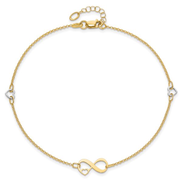 Leslie's 14K Two-tone Polished Infinity Open Heart 9in Plus 1in ext. Anklet Image 4 A. C. Jewelers LLC Smithfield, RI