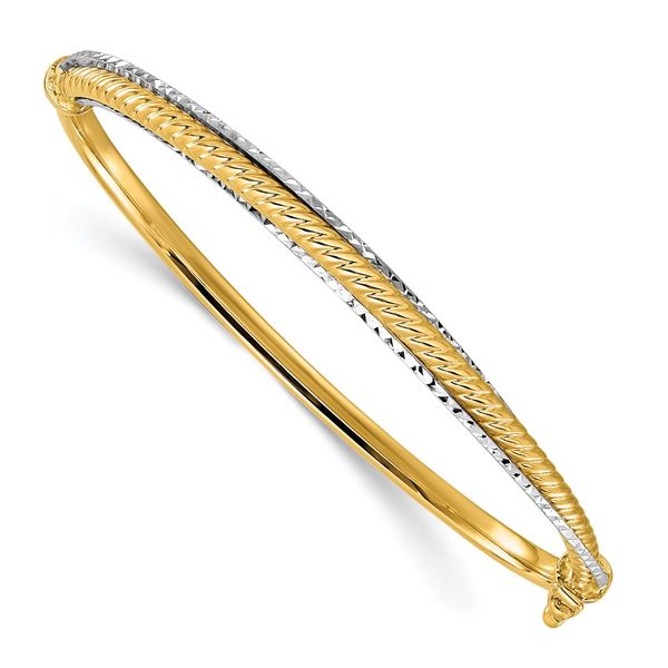 Leslie's 14K Two-tone Polished and Diamond-cut Hinged Bangle Ross Elliott Jewelers Terre Haute, IN