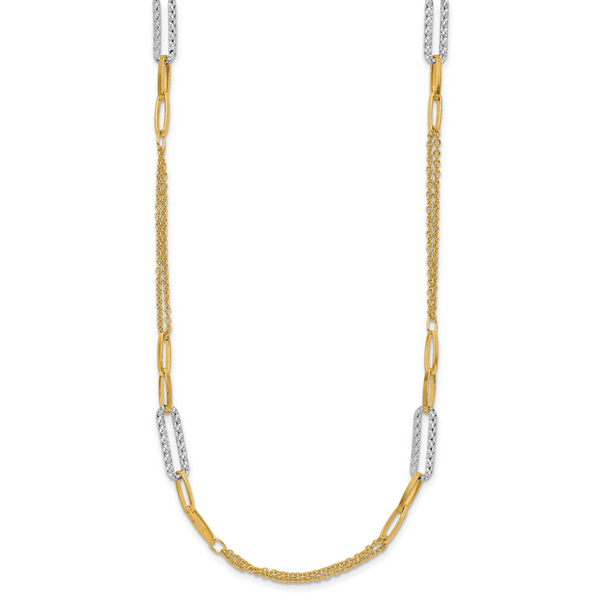 Leslie's 14K Two-tone Polished and Textured Fancy Link Necklace Image 2 Carroll's Jewelers Doylestown, PA