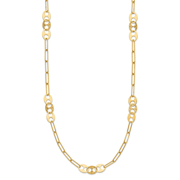 Leslie's 14K Polished and Textured Fancy Link Necklace Image 2 Ask Design Jewelers Olean, NY