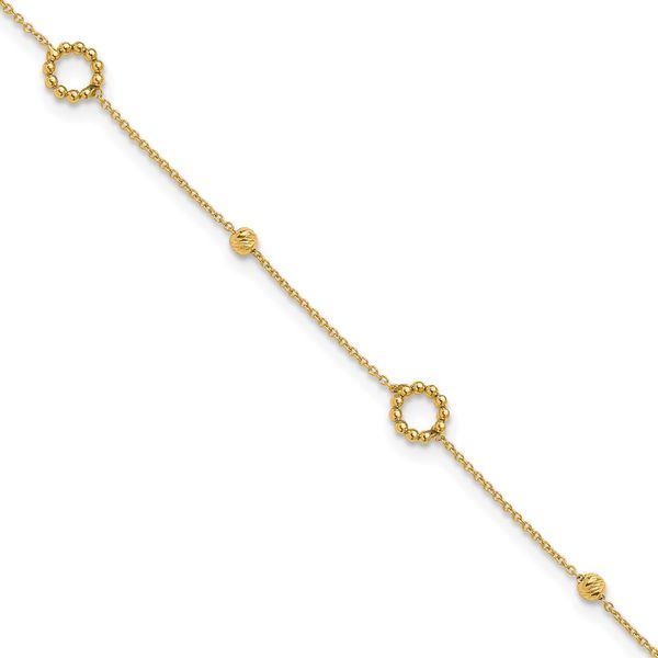 Leslie's 14K Polished and Diamond-cut 10in Plus 1in ext. Anklet Ross Elliott Jewelers Terre Haute, IN