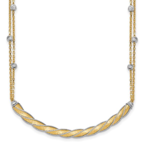Leslie's 14K Two-tone Polished/Satin/Dia-cut Bar w/2in ext. Necklace Johnson Jewellers Lindsay, ON