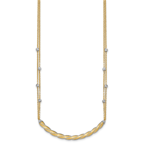 Leslie's 14K Two-tone Polished/Satin/Dia-cut Bar w/2in ext. Necklace Image 2 Valentine's Fine Jewelry Dallas, PA