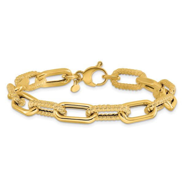 Leslie's 14K Polished and Textured Fancy Link Bracelet Image 3 Morin Jewelers Southbridge, MA