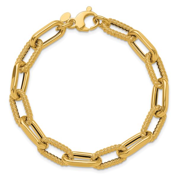 Leslie's 14K Polished and Textured Fancy Link Bracelet Image 4 Conti Jewelers Endwell, NY