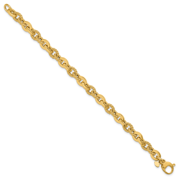 Leslie's 14K Polished and Textured Fancy Link Bracelet Image 2 The Hills Jewelry LLC Worthington, OH