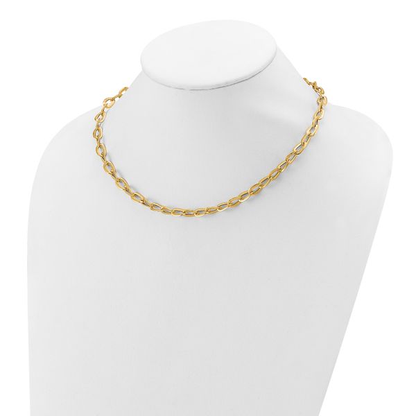 Leslie's 14K Polished and Satin Fancy Link Necklace Image 3 Peran & Scannell Jewelers Houston, TX