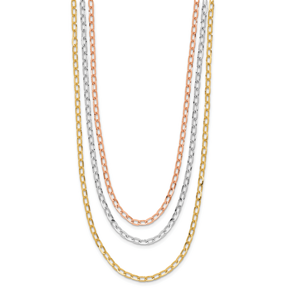Leslie's 14K Tri-color Polished 3-Strand Link Necklace Image 2 H. Brandt Jewelers Natick, MA