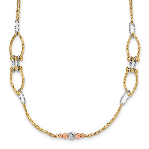Leslie's 14K Tri-color Polish/Textured/Dia-cut Fancy w/1.5in ext. Necklace Lester Martin Dresher, PA