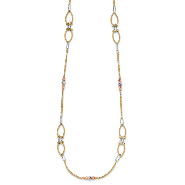 Leslie's 14K Tri-color Polish/Textured/Dia-cut Fancy w/1.5in ext. Necklace Image 2 Trenton Jewelers Ltd. Trenton, MI
