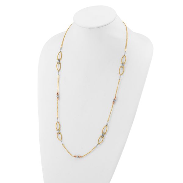 Leslie's 14K Tri-color Polish/Textured/Dia-cut Fancy w/1.5in ext. Necklace Image 3 Lester Martin Dresher, PA