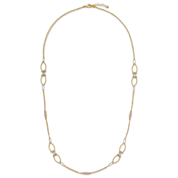 Leslie's 14K Tri-color Polish/Textured/Dia-cut Fancy w/1.5in ext. Necklace Image 4 Gaines Jewelry Flint, MI