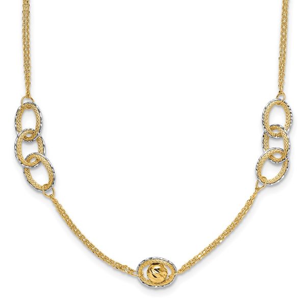 Leslie's 14K Two-tone Polish/Textured/Dia-cut Fancy w/1in ext. Necklace Biondi Diamond Jewelers Aurora, CO