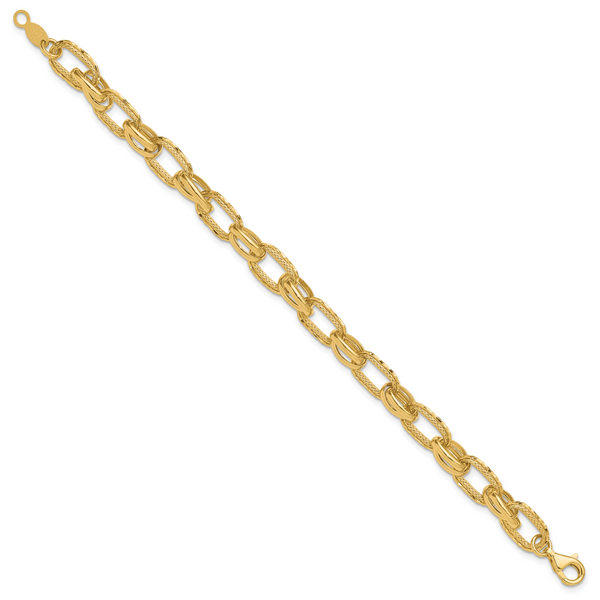 Leslie's 14K Polished/Textured/Diamond-cut Fancy Link Bracelet Image 2 H. Brandt Jewelers Natick, MA