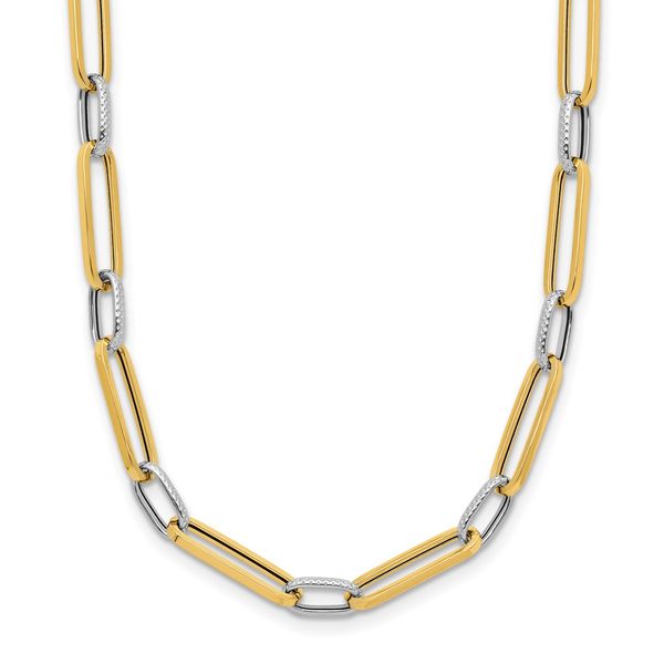 Leslie's 14K w/White Rhodium Polished and Textured Fancy Link Necklace Selman's Jewelers-Gemologist McComb, MS