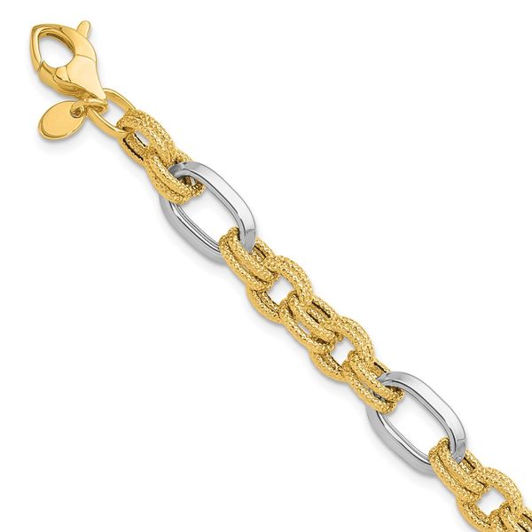 Leslie's 14K Two-tone Polished and Textured Fancy Link Bracelet Valentine's Fine Jewelry Dallas, PA