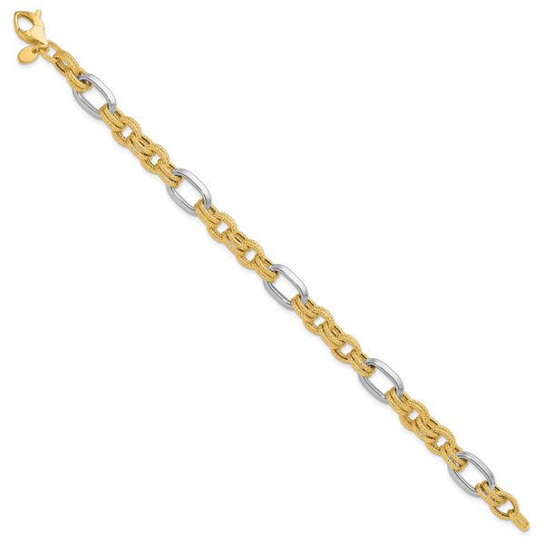 Leslie's 14K Two-tone Polished and Textured Fancy Link Bracelet Image 2 John E. Koller Jewelry Designs Owasso, OK