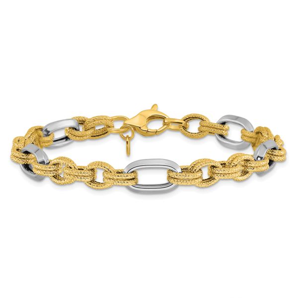 Leslie's 14K Two-tone Polished and Textured Fancy Link Bracelet Image 3 Conti Jewelers Endwell, NY