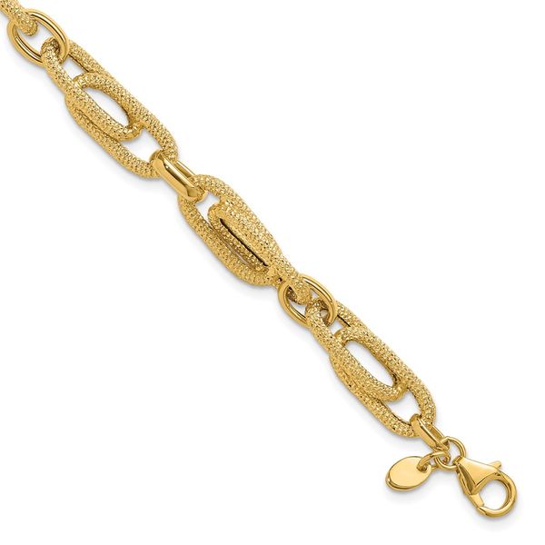 Leslie's 14K Polished and Textured Fancy Link Bracelet Cone Jewelers Carlsbad, NM