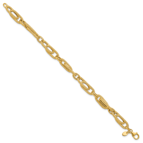 Leslie's 14K Polished and Textured Fancy Link Bracelet Image 2 Cone Jewelers Carlsbad, NM