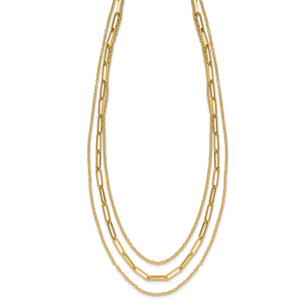 Leslie's 14K Polished 3-strand Fancy Link Necklace Image 2 William Jeffrey's, Ltd. Mechanicsville, VA