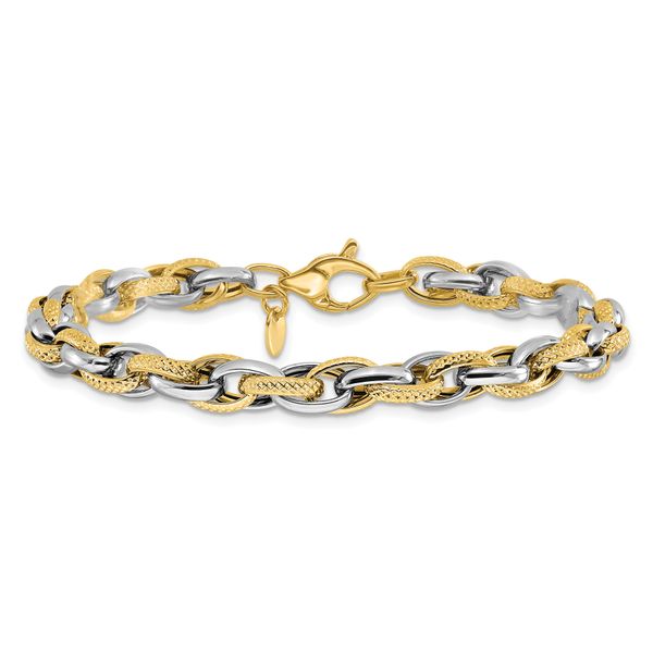 Leslie's 14K Two-tone Polished and Textured Fancy Link Bracelet Image 3 Michael's Jewelry North Wilkesboro, NC