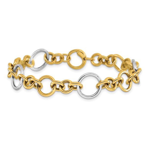 Leslie's 14K Two-Tone Polished Circle Links Bracelet Image 3 Jerald Jewelers Latrobe, PA