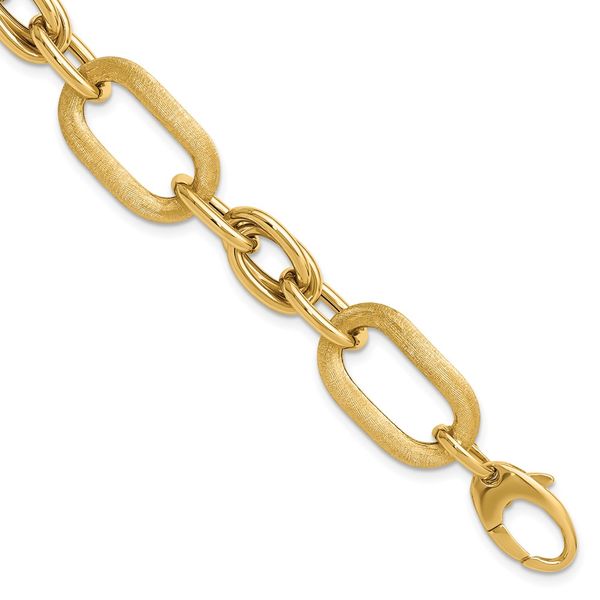 Leslie's 14K Polished and Satin Fancy Link Bracelet Thomas A. Davis Jewelers Holland, MI