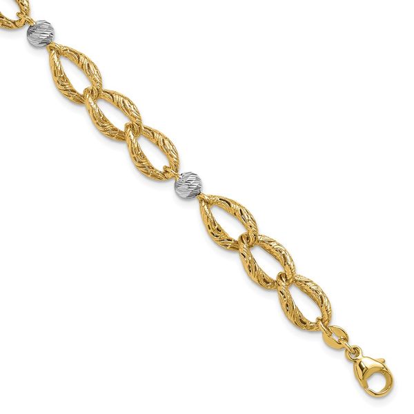 Leslie's 14K Two-tone Polished/Textured/Dia-cut Fancy w/2in ext. Bracelet Gaines Jewelry Flint, MI