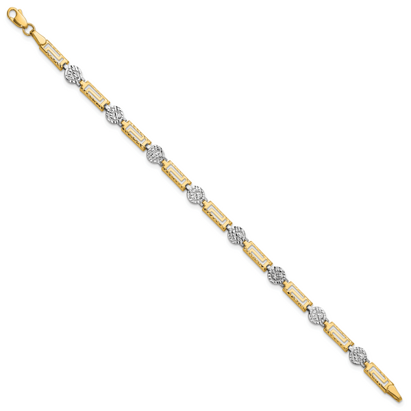 Leslie's 14K Two-tone Polished and Diamond-cut Fancy Link Bracelet Image 2 Gaines Jewelry Flint, MI