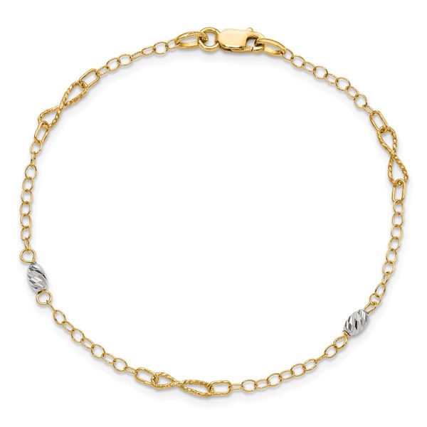 Leslie's 14K Two-tone Polished and D/C w/1 in ext. Anklet Image 4 Johnson Jewellers Lindsay, ON