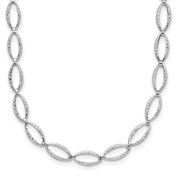 Leslie's 14K White Gold Polished and Diamond-cut Fancy Link Necklace Ask Design Jewelers Olean, NY