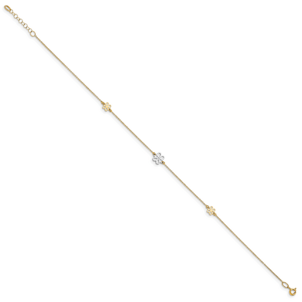 Leslie's 14K Two-tone Polished Flower with 1in ext. Anklet Image 2 L.I. Goldmine Smithtown, NY