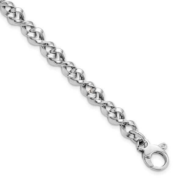 14k White Gold Polished Fancy Link Men's Bracelet 8 - American