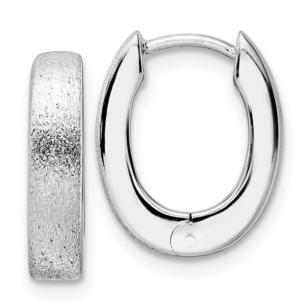 Leslie's Radiant Essence SS Rhod-plated D/C Brushed Oval Hoop Earrings The Hills Jewelry LLC Worthington, OH