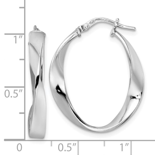 Leslie's Sterling Silver Rhod-plated Polished Oval Twisted Hoop Earrings Image 4 The Hills Jewelry LLC Worthington, OH